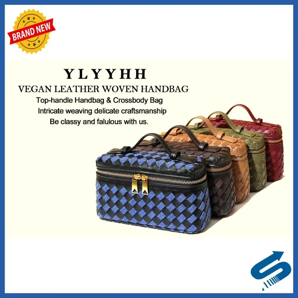 Small Square Box Crossbody Bag Vegan Leather Woven Y2K Retro Trendy - Picture 7 of 7